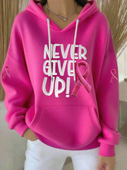 Women's Pink Ribbon Print Casual Hoodie