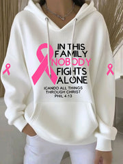 Women's Pink Ribbon Print Casual Hoodie
