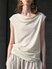 Women's Linen One-Shoulder Lazy Knit Short Sleeve