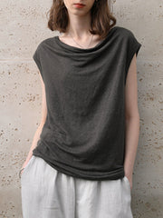 Women's Linen One-Shoulder Lazy Knit Short Sleeve