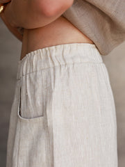 Women's Linen Elastic Waist All-match Straight Cropped Pants