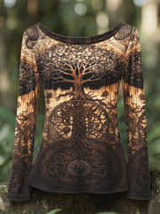 Women's Vintage Viking Tree of Life Crew Neck Long Sleeve Shirt