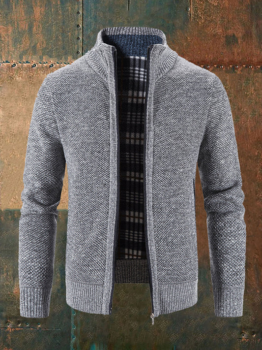 Men's Solid Color Zippered Knitted Cardigan Coat