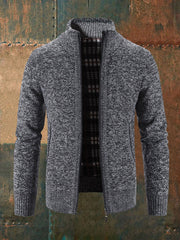 Men's Solid Color Zippered Knitted Cardigan Coat
