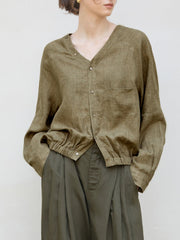 Women's Linen V-Neck Raglan Long Sleeve Shirt