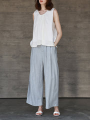 Women's Linen Round Neck Sleeveless Tank Top