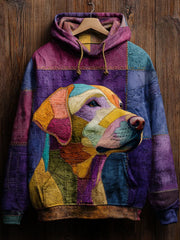 Vintage Patchwork Dog Print Art Casual Hoodie