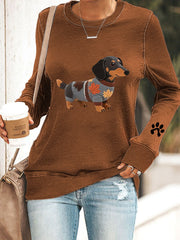 Women's Autumn Dog Art Print Long Sleeve Sweatshirt