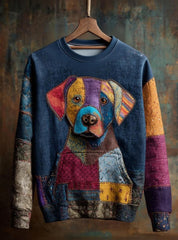 Women's Vintage Patchwork Dog Art Print Casual Sweatshirt