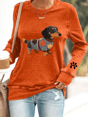 Women's Autumn Dog Art Print Long Sleeve Sweatshirt