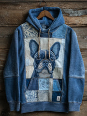Denim Dog Print Art Casual Hoodie