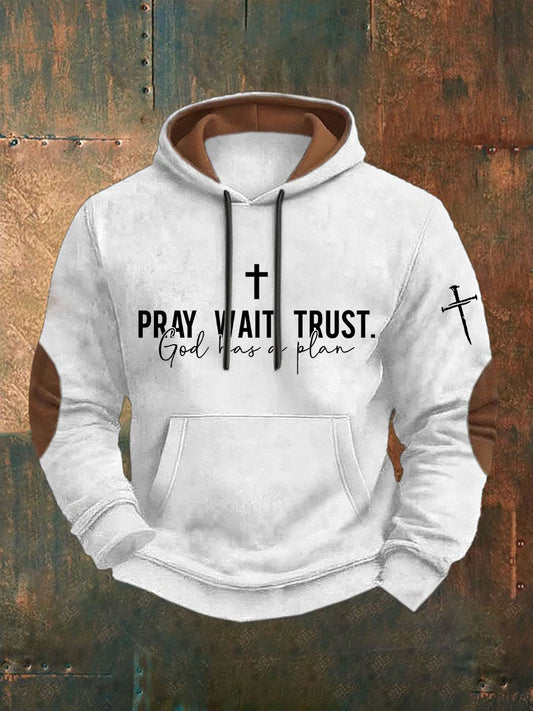 Men's Pray Wait Trust Print Casual Hoodie
