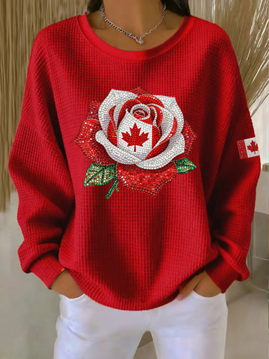 Women's Canadian Rose Print Casual Sweatshirt