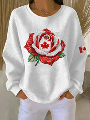 Women's Canadian Rose Print Casual Sweatshirt