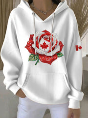 Women's Canadian Rose Print Casual Hoodie