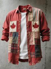 Men's Canadian Flag Inspired Patchwork Art Vintage Shirt