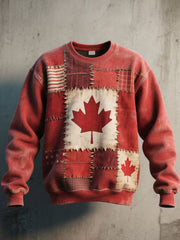 Men's Canadian Flag Inspired Patchwork Art Vintage Sweatshirt