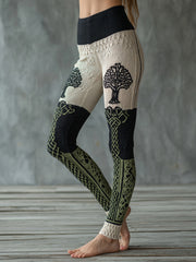 Women's Tree of Life Pattern Contrast Color Cozy Leggings