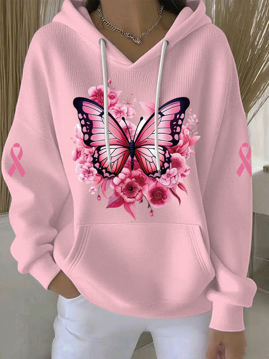 Women's Breast Cancer Pink Print Casual Hoodie