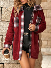 Women's Warm Plush Plaid Patchwork Mid-Length Coat