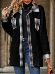Women's Warm Plush Plaid Patchwork Mid-Length Coat