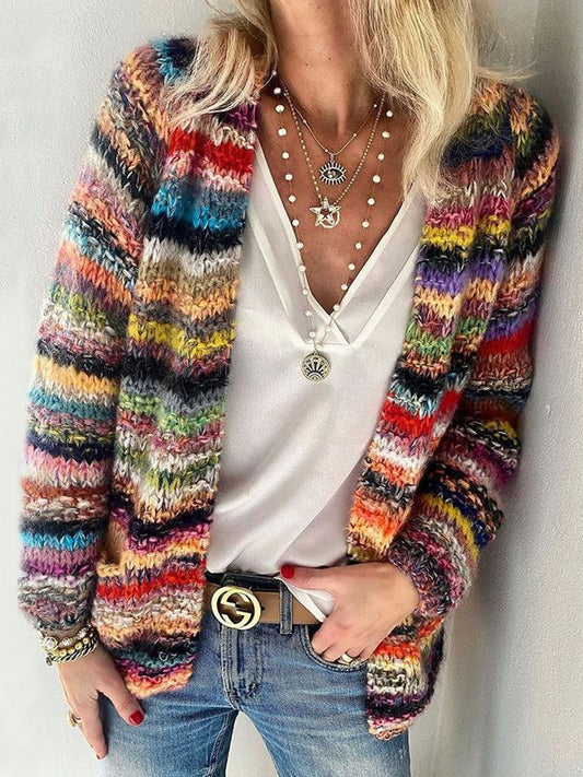 Women's Casual Knitted Stripes Cardigan