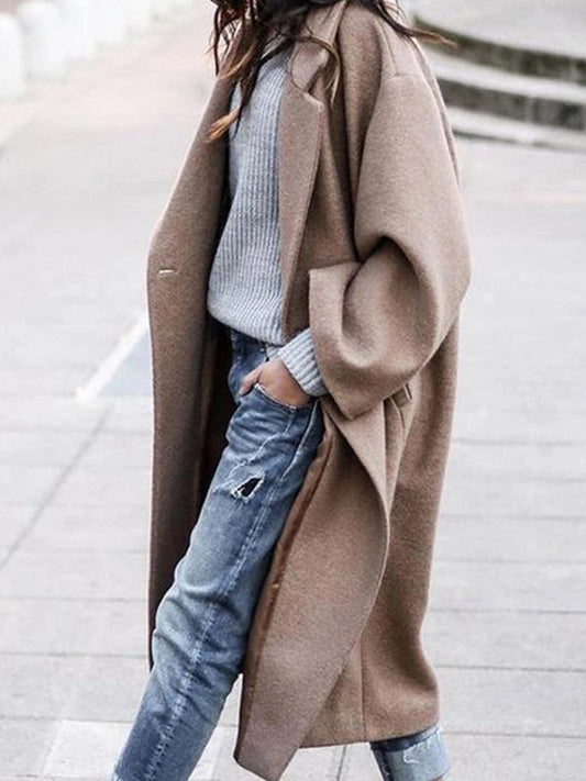 Women's Fashionable Casual Mid-Length Woolen Coat