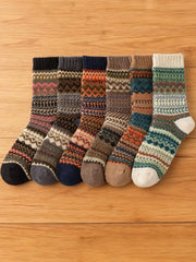 Women's Soft and Warm Retro Rainbow Contrast Socks (6 Pairs)