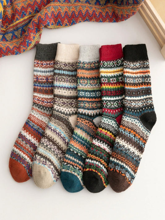 Men's Soft Warm Retro Rainbow Contrasting Socks(5 Pairs)