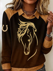 Women's Retro Horse Print Casual Sweatshirt