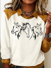 Women's Retro Horse Print Casual Sweatshirt