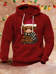 Men's Christmas Highland Cow Plush Hoodie