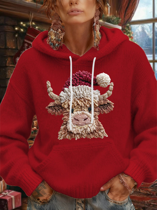 Men's Christmas Highland Cow Plush Hoodie
