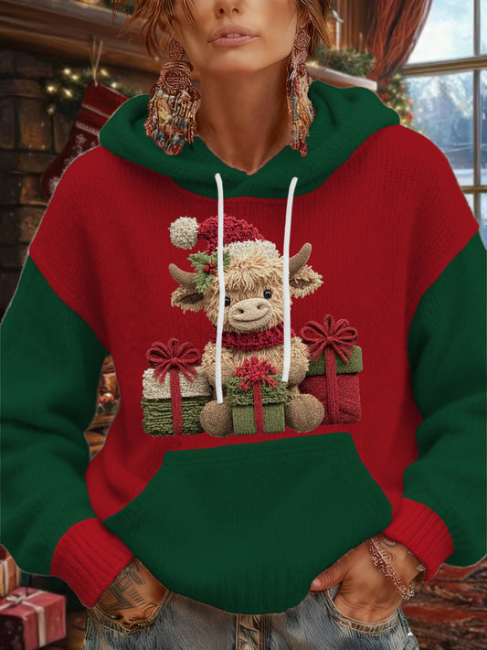 Men's Christmas Highland Cow Plush Hoodie
