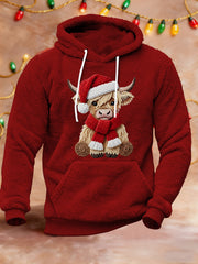Men's Christmas Highland Cow Plush Hoodie