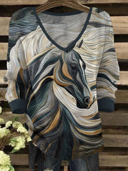 Women's Retro Western Style Horses Art Printed Tops