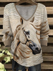 Women's Retro Western Style Horses Art Printed Tops