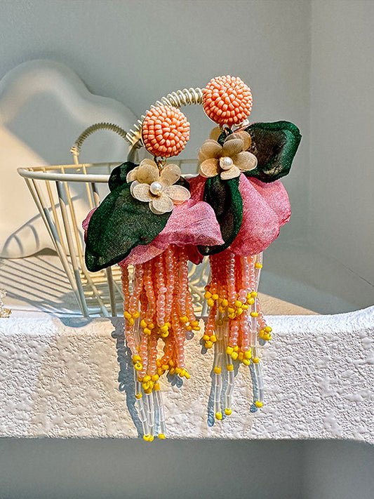 Women’s breast cancer pink floral earrings