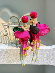 Women’s breast cancer pink floral earrings