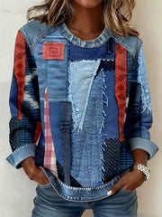 Women's Distressed Patchwork Vintage Sweatshirt