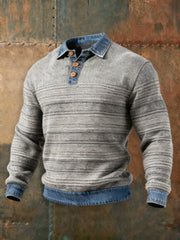 Men's Textured Denim Collar Sweatshirt