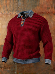 Men's Textured Denim Collar Sweatshirt