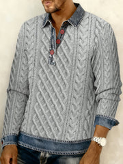 Men's Textured Denim Collar Sweatshirt