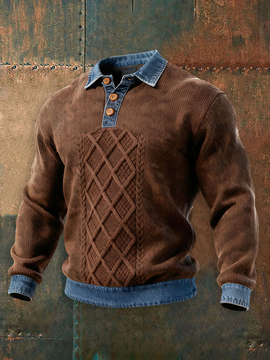 Men's Textured Denim Collar Sweatshirt