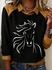 Women's Retro Horse Print Horse Lovers Casual Sweatshirt