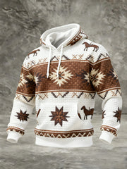 Men's Vintage Western Printed Checkered Cotton Hoodie