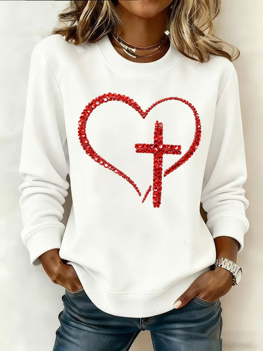 Women's Love Christian Cross Printed Sweatshirt