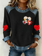 Women's Love Christian Cross Denim Patchwork Sweatshirt