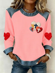 Women's Love Christian Cross Denim Patchwork Sweatshirt