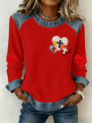 Women's Love Christian Cross Denim Patchwork Sweatshirt